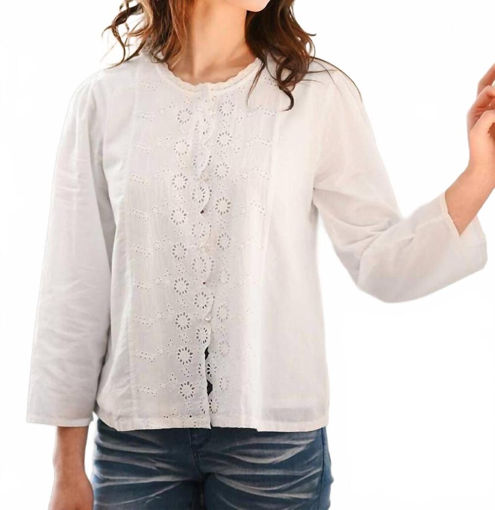 NEW APRIL CORNELL lace accent eyelet blouse in white